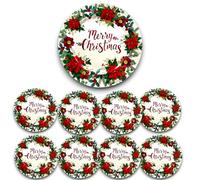 12x Sottopiatti Decorativi Bordo Merry Christmas con Fiore e Babbo Natale, Tondo 33 cm Natale cenone sotto Piatto Natalizio Capodanno Cena Aperitivo Rosso Rame Rosso e Bianco (Bordo con Fiore 33 cm)