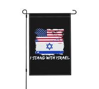 12x18 We I Stand With Israele Bandiera da giardino in tela da imballaggio Doppia faccia Bandiera americana Israele Bandiera Prega per Israele Forte bandiera da giardino In questa casa Sosteniamo la