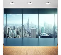 12x8ft Affari Ufficio Sfondo Finestra Francese Vista Città Fotografia Sfondo Edifici Moderni New York Skyline Banner Decorazioni Paesaggio Forniture Foto Booth Puntelli