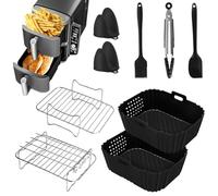13 accessori per friggitrice ad aria Ninja Double Stack XL da 9,5 l SL400UK, fodere in silicone per friggitrice ad aria, cestelli per friggitrice ad aria, griglia, guanti, spazzola per olio, clip per