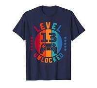 13 Anni Compleanno Regalo Video Gamer Level 13 Unlocked Maglietta, Uomo, Navy, 4XL