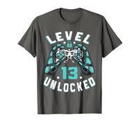 13 Anni Compleanno Regalo Videogiochi Level 13 Unlocked Maglietta, Uomo, Asfalto, 6XL