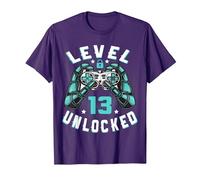 13 Anni Compleanno Regalo Videogiochi Level 13 Unlocked Maglietta, Uomo, Viola, L