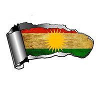13 cm x 5,8 cm 3D strappato squarcio design in metallo strappato con bandiera nazionale del Kurdistan