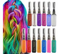 13 Colori Pettine Colore Capelli Temporaneo per Tinta, Mascara Gesso Capelli per Bambini, Set per Ragazza Tinta Temporanea Lavabile Gessetti Bambina, per Carnevale, Natale e Cosplay