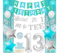 13 ° compleanno decorazione per ragazze verde acqua con banner ufficiale di compleanno per adolescenti Cake Topper Teal fringe tende numero 13 palloncini stagnola