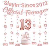 13° compleanno decorazioni banner palloncini - 11 pezzi oro rosa ufficiale adolescente banner glitter stella ghirlanda appeso numero 13 foil palloncino torta topper per le sue ragazze tredici anni