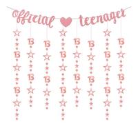 13° compleanno ragazza, decorazione per compleanno 13 anni, ghirlanda glitterata Happy Birthday con Twinkle Star, decorazione ufficiale per adolescenti 13° compleanno (oro rosa)