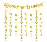 13° compleanno ragazza, decorazione per compleanno 13 anni, ghirlanda glitterata Happy Birthday con Twinkle Star, decorazione ufficiale per adolescenti 13° compleanno (oro)