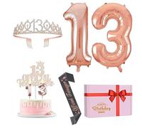 13° Compleanno Ragazza Deko Set, Corona Oro Rosa con Fascia, Decorazioni per Torta e Candeline, Perfette Decorazioni per Festa di 13 Anni, Idee Regalo per 13° Compleanno Ragazze