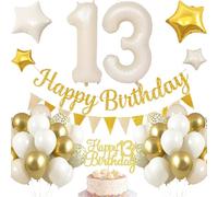 13. Decorazione di compleanno, 13 compleanno, ragazzo bianco oro, decorazione di compleanno per 13 anni, palloncini per il 13° compleanno, ghirlanda di palloncini per 13 anni
