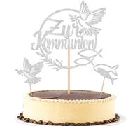 13 decorazioni glitterate per torta per comunione, prima comunione, decorazione per torte, pesce, colomba della pace, topper per cupcake, per battesimo, baby shower, compleanno, feste, argento