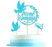 13 decorazioni glitterate per torta per comunione, prima comunione, pesce, colomba della pace, topper per cupcake, per battesimo, baby shower, compleanno, feste, blu
