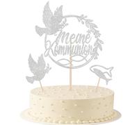 13 decorazioni per torta per comunione, con brillantini, pesce, colomba della pace, decorazione per cupcake, per battesimo, prima comunione, baby shower, compleanno, feste, colore argento