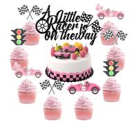 13 decorazioni per torte e cupcake a forma di auto da corsa, a tema "A Little Racer Is on the Way", decorazione per torte a forma di auto da corsa, semaforo, per ragazze, tema sportivo, forniture per