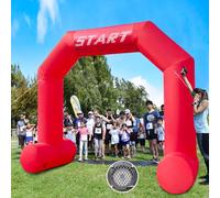 13 Ft Inflatable Arch Red with Start Finish Line Banners Inflatable Archway with Powerful Blower Outdoor Hexagon Blow Up Arch for Marathons, Fundraising Commerce