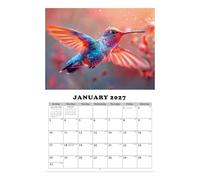 13 Mese Hummingbird Calendar - Paper del calendario degli uccelli 2026 | 140 g gennaio 2026 a gennaio 2027, pianificatore di murali per gli amanti della natura e degli uccelli della scuola di camere d