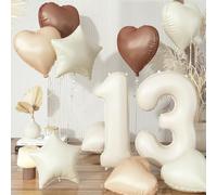 13 palloncini con numero marrone, albicocca, grande crema nude elio, numeri palloncino 13, caffè, beige, stella neutra, palloncino a forma di cuore, in pellicola, per ragazze, 13° compleanno, festa,