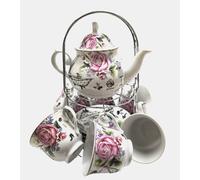 13 PC Per 6 Rosa, Parigi Caffè Teiera Tazza, Coppa, Saucer, Metallo Display Rack