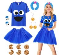 13 pezzi Costume da mostro briciole da donna, con mostro, maglietta mostro, gonna in tulle, orecchini biscotti, adesivi per adulti, bambini, Halloween, carnevale, cosplay (L)