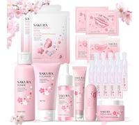 13 Pezzi Sakura Skin Care, Kit Skincare Viso Completo, Sakura Set Skincare mit Patch Occhi, Patch Labbra, Siero Viso, Crema Occhi, Lip Balm, Offre Una Riparazione Intensiva Completa