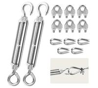 13 Pezzi Tenditore Acciaio Inox Kit,2 x Tiranti per Filo Acciaio M6, 5 x Ditali per Fune Metallica M3, 6 x Morsetti per Filo Stendibiancheria M3,Regolabili Tenditore Cavo Acciaio,per Funi,Tenditore