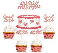 13 Pezzi We Will Miss You Cake Topper Decorazioni per Torta Glitterate Topper per Cupcake con Cuore d'Amore Glitterati Glitter Good Luck Cupcake Topper per Pensionamento Laurea (Oro Rosa)