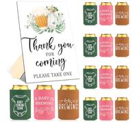 13 pz Baby Shower Bomboniere Birra Lattina Raffreddatori Maniche e Thank You Cartello In Legno A Baby is Brewing Impostazione Della Tavola Sesso Rivela Regali Decorazioni per gli Ospiti Bevande