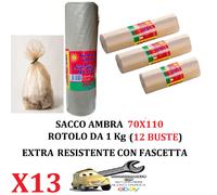 13 Rotoli da 1 Kg (Tot.156 Buste) 70x110 Sacco immondizia AMBRA Extra Resistenti