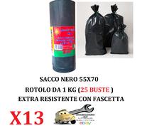 13 Rotoli da 1 Kg (Tot. 325 Buste) 55x70 Sacco immondizia NERO Extra Resistenti