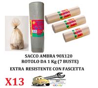 13 Rotoli da 1 Kg (Tot. 91 Buste) 90x120 Sacco immondizia AMBRA Extra Resistenti