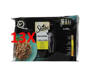 13 X Sheba Delicatezze In Gelatina Carne 4 Buste Da 85 Grammi ( Anatra - Pollo