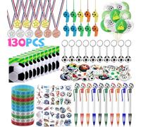 80 pz calcio Pinata compleanno ragazzo piccoli regali decorativi compleanno calcio con palloncino, portachiavi braccialetto in silicone, fischietti, medaglie, tatuaggi, penna, sacchetti regalo per