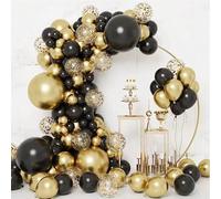 130 pezzi Kit arco di ghirlanda di palloncini neri e dorati, palloncini in lattice da 18/12/10/5 pollici con accessori per arco, metallo nero, metallo dorato, coriandoli multicolori adatti per feste,