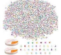 1300 Pezzi, Acrilico Lettere Perline per Braccialetto, 1200 PZ Lettere Alfabeto Perline per Collana Braccialetto e 100 PZ Perline a Forma di Cuore,con Corda di Cristallo,45-50 per lettera