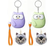 130dB Personal Safety Alarm Keychain for Women, Cute Owl Emergency Alarm with LED Light, Pull Pin Siren and Lanyard for Walking, Travel, Campus and Everyday Safety，Purple+Green