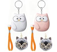130dB Personal Safety Alarm Keychain for Women, Cute Owl Emergency Alarm with LED Light, Pull Pin Siren and Lanyard for Walking, Travel, Campus and Everyday Safety，White+Pink
