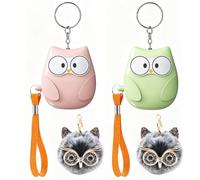 130dB Personal Safety Alarm Keychain for Women, Cute Owl Emergency Alarm with LED Light, Pull Pin Siren and Lanyard for Walking, Travel, Campus and Everyday Safety，Pink+Green