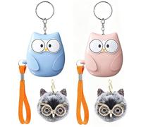 130dB Personal Safety Alarm Keychain for Women, Cute Owl Emergency Alarm with LED Light, Pull Pin Siren and Lanyard for Walking, Travel, Campus and Everyday Safety，Blue+Pink