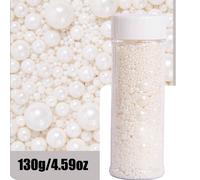 130g/4.58oz Perline per decorazione torte, perle bianche, dimensioni miste. Adatte per biscotti, gelato, macarons, ciambelle, cupcake. Adatte per decorazione dolci per feste di compleanno, matrimonio,