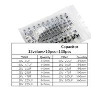 130pcs/LOT 1uF-220uF SMD Aluminum Electrolytic Capacitor Assorted Kit Set, 13values*10pcs=130pcs Samples Kit CZAOINCU