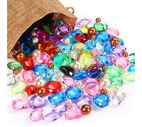 131 Pezzi Gioiello Tesoro di Pirata Acrilico Gemma di Diamante Bling Multicolore Gioielli in Plastica Perle Finte Borsa con Coulisse di Tela per Adolescenti Decorazioni Natale Nozze
