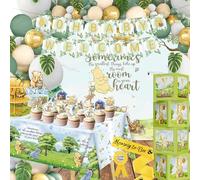 132 decorazioni classiche Winnie Baby Shower, tutto in 1, vintage, decorazioni per feste di Winnie, decorazioni per torte con sfondo classico The Pooh, tovaglia Winnie Baby Box decorazioni per baby