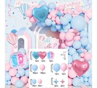 132 pezzi Kit arco ghirlanda palloncini per festa di genere, 10/5 palloncini in lattice rosa e blu, con cuore blu e rosa da 18 pollici, palloncini a stella puntata blu e rosa da 10 pollici, adatto per