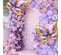 133 pezzi Set arco floreale viola e rosa, palloncini in lattice e foil a tema farfalla, decorazioni per matrimonio, bomboniere per addio al nubilato, decorazioni per feste di compleanno a tema farfall