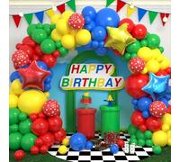 134 pezzi Set di arco di palloncini a tema carnevale, include palloncini in foil a forma di stella e palloncini in lattice rossi, gialli, blu, verdi e a pois. Perfetto per feste di compleanno, baby sh