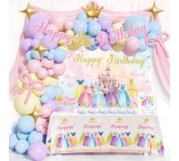 134 pezzi Set di arco di palloncini a tema Castello da Principessa, inclusi palloncini in foil a forma di corona e stelle, oltre a palloncini in lattice blu, viola, rosa e giallo. Questa è la scelta p