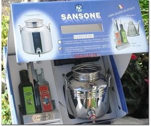 13492 SANSONE CONFEZIONE REGALO CONTENITORE INOX. LT. 3 CON STAND DA TAVOLO OLIO