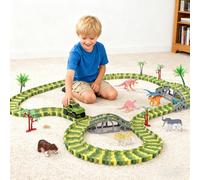 135 pezzi/141 pezzi Set giocattolo di pista da corsa dei dinosauri, costruisci il mondo della pista da corsa dei dinosauri, set di giocattoli con pista flessibile, set di giocattoli con pista dei dino