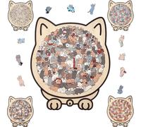 135-Piece Cat Shaped Wooden Jigsaw Puzzle, 135-Piece Morandy-Colored Cat Shaped Wooden Jigsaw Puzzle, Detailed Cat-Themed Pieces, Challenging Irregular Jigsaws with Frame, for Cats Lovers (#A)